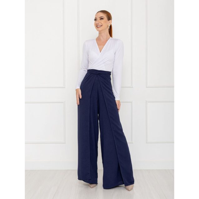 Calça Pantalona Transpassada Envelope VICTORIA Azul Tamanho Único