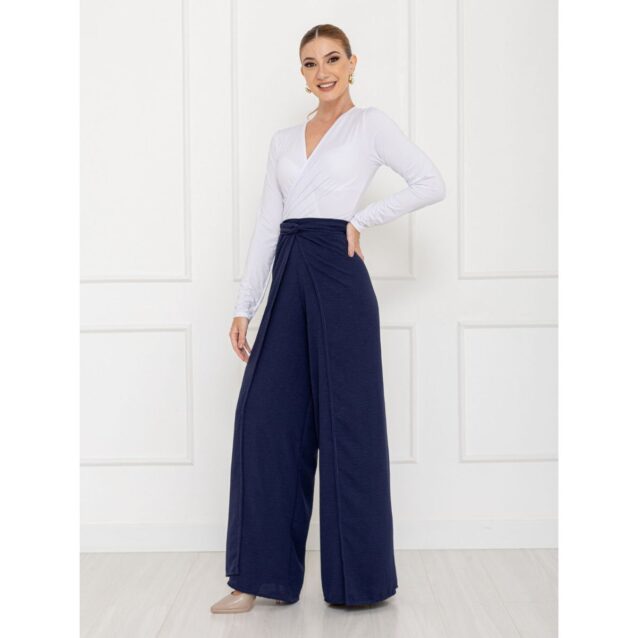 Calça Pantalona Transpassada Envelope VICTORIA Azul Tamanho Único