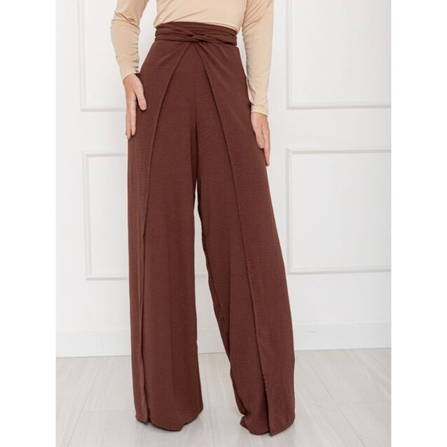 Calça Pantalona Transpassada Envelope VICTORIA Marrom Tamanho Único