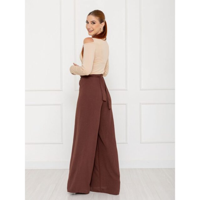 Calça Pantalona Transpassada Envelope VICTORIA Marrom Tamanho Único
