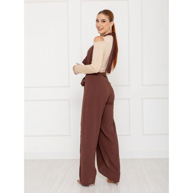 Calça Pantalona Transpassada Envelope VICTORIA Marrom Tamanho Único