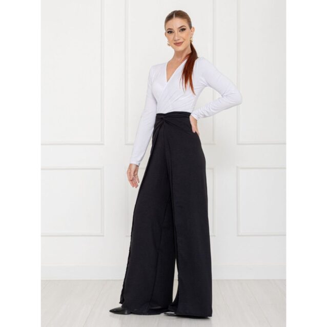 Calça Pantalona Transpassada Envelope VICTORIA Preta Tamanho Único