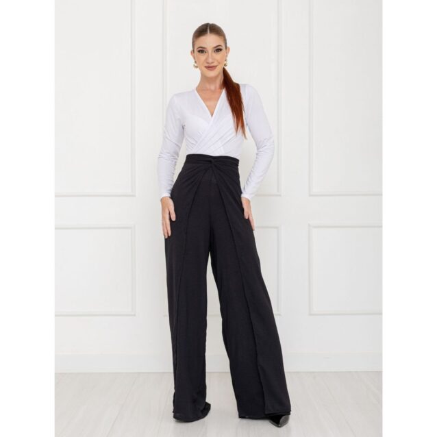 Calça Pantalona Transpassada Envelope VICTORIA Preta Tamanho Único