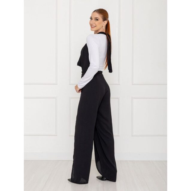 Calça Pantalona Transpassada Envelope VICTORIA Preta Tamanho Único