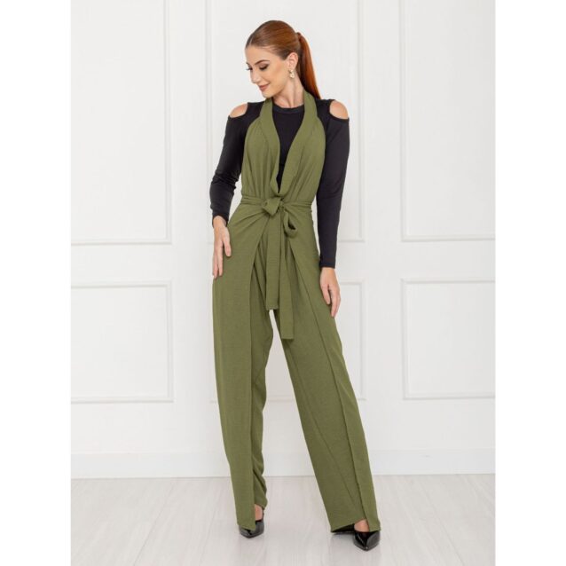 Calça Pantalona Transpassada Envelope VICTORIA Verde Tamanho Único