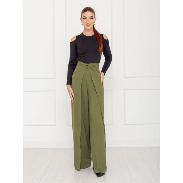 Calça Pantalona Transpassada Envelope VICTORIA Verde Tamanho Único