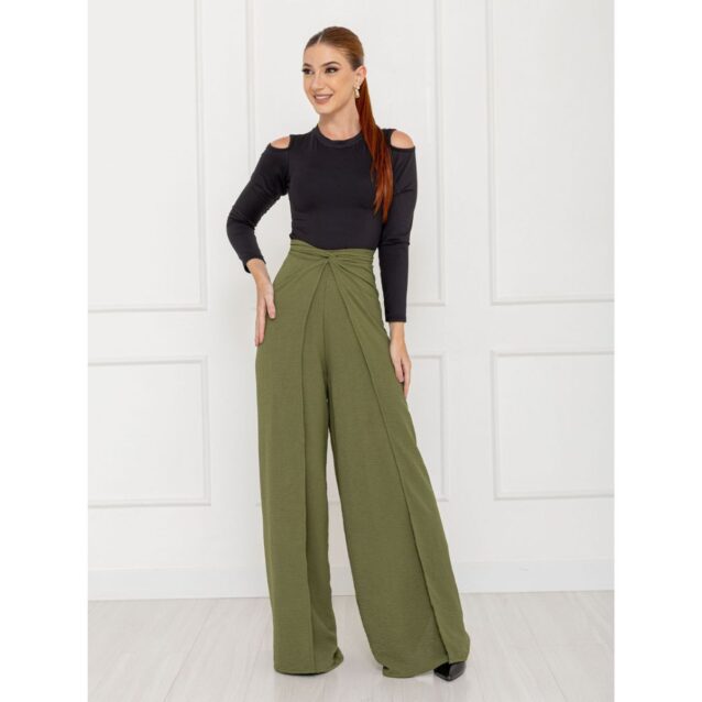 Calça Pantalona Transpassada Envelope VICTORIA Verde Tamanho Único
