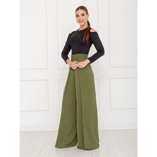 Calça Pantalona Transpassada Envelope VICTORIA Verde Tamanho Único