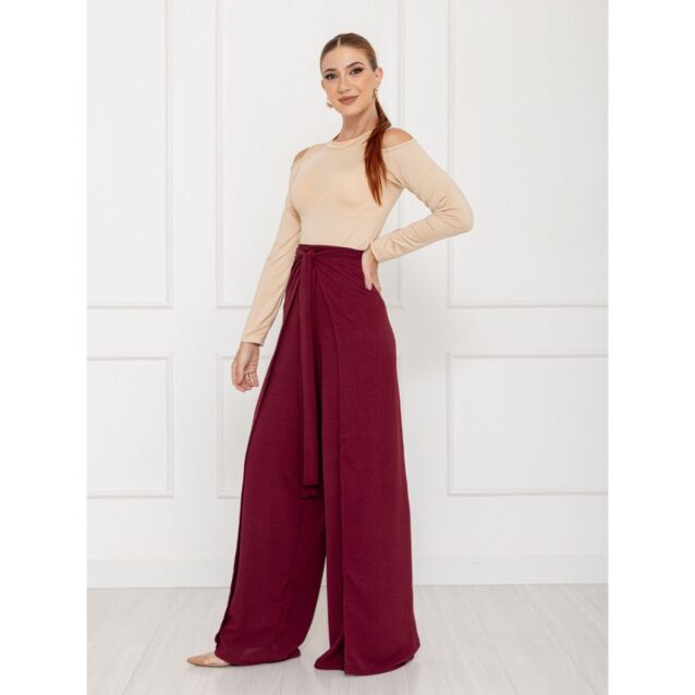 Calça Pantalona Transpassada Envelope VICTORIA Vinho Tamanho Único