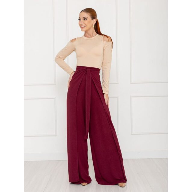 Calça Pantalona Transpassada Envelope VICTORIA Vinho Tamanho Único