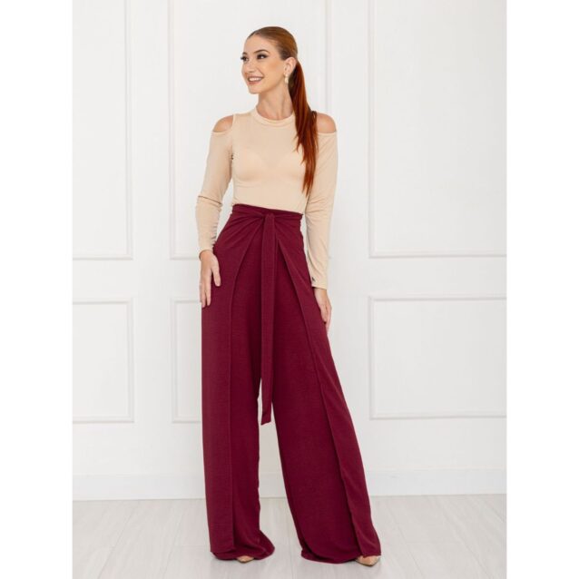 Calça Pantalona Transpassada Envelope VICTORIA Vinho Tamanho Único