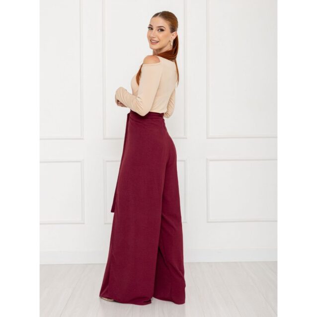Calça Pantalona Transpassada Envelope VICTORIA Vinho Tamanho Único