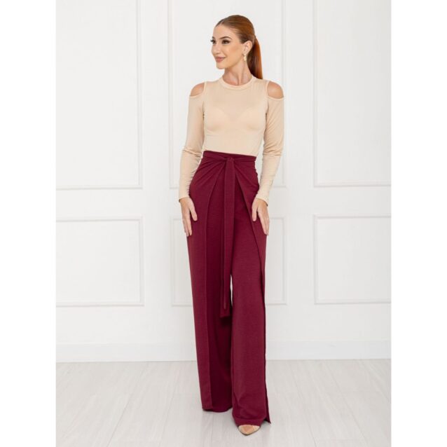 Calça Pantalona Transpassada Envelope VICTORIA Vinho Tamanho Único