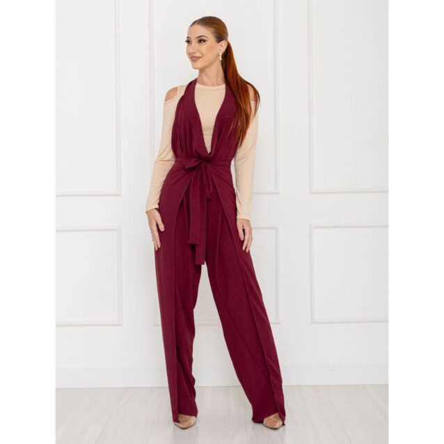 Calça Pantalona Transpassada Envelope VICTORIA Vinho Tamanho Único