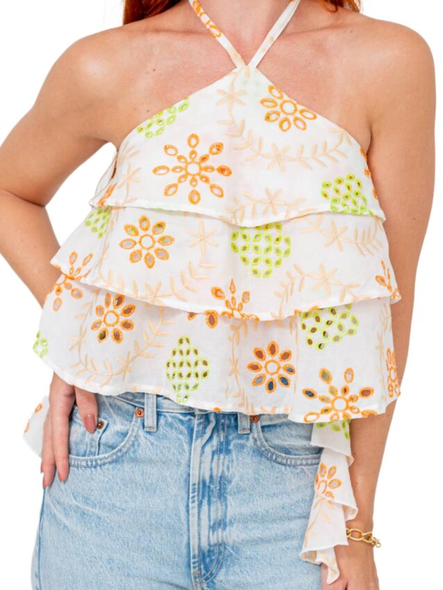 Blusa Cropped Frente Única Babados Laise BLISS – Branca (13)