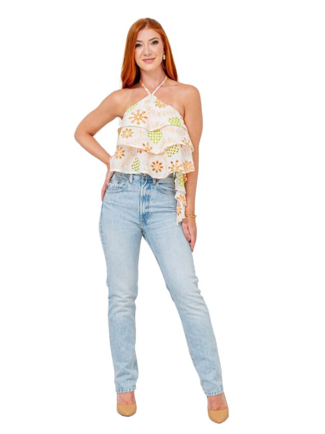 Blusa Cropped Frente Única Babados Laise BLISS – Branca (13)