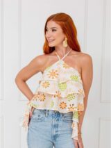 Blusa Cropped Frente Única Babados Laise BLISS – Branca