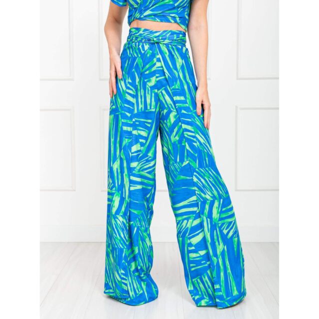 Calça Pantalona Transpassada Envelope JASMIM – Azul-Verde