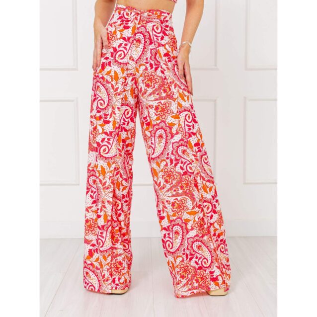 Calça Pantalona Transpassada Envelope Paisley MYSTIC – Rosa e Laranja