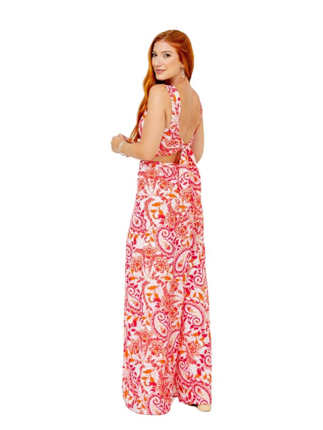 Calça Pantalona Transpassada Envelope Paisley MYSTIC – Rosa e Laranja