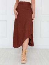 Saia Midi Transpassada Envelope em Malha Laurel MIRANDA Marrom Tamanho Único