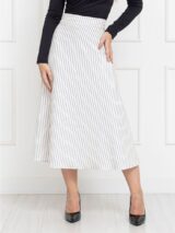 Saia Midi Envelope Transpassada Alfaiataria Risca de Giz Manhattan Branca Tamanho Único