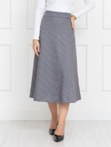 Saia Midi Envelope Transpassada Alfaiataria Risca de Giz Manhattan Cinza Tamanho Único