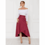 Saia Midi Envelope Transpassada Suede MONTEVIDEU Vermelho Bordô Tamanho Único