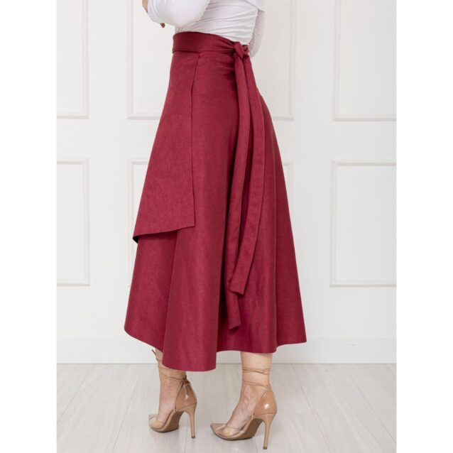 Saia Midi Envelope Transpassada Suede MONTEVIDEU Vermelho Bordô Tamanho Único