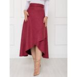 Saia Midi Envelope Transpassada Suede MONTEVIDEU Vermelho Bordô Tamanho Único