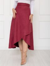 Saia Midi Envelope Transpassada Suede MONTEVIDEU Vermelho Bordô Tamanho Único