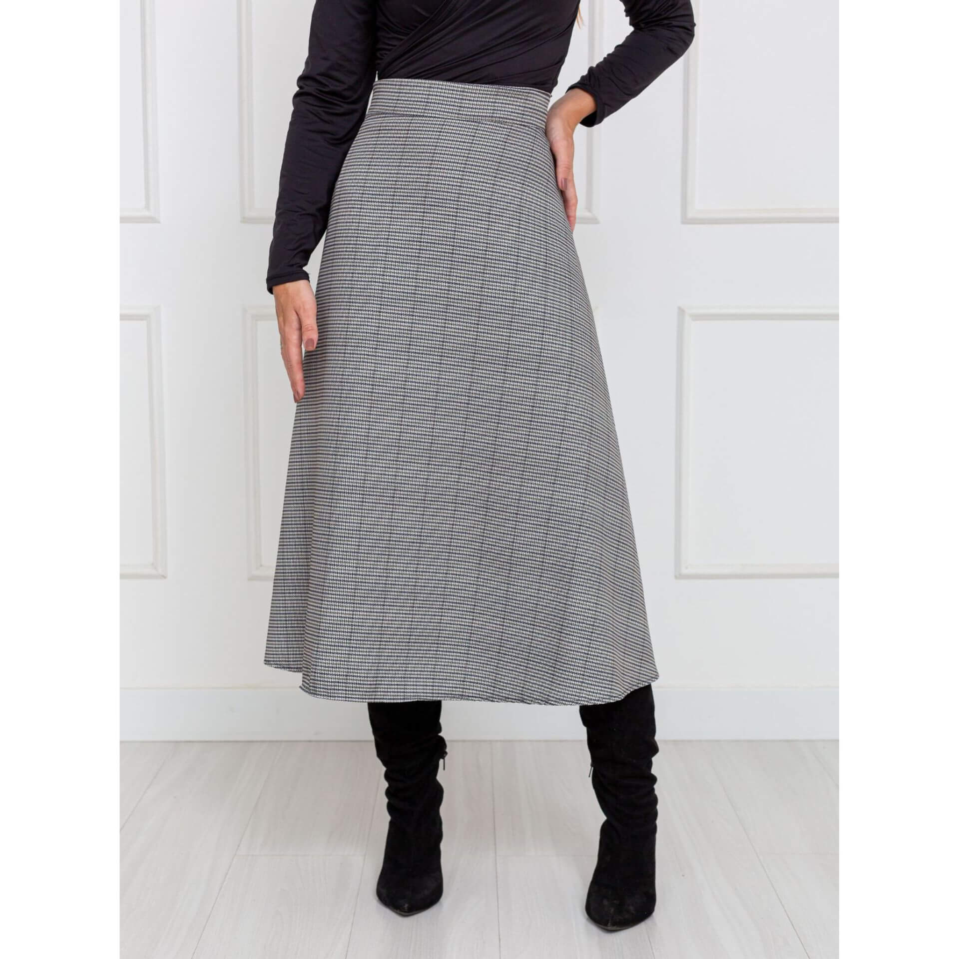 Saia Midi Transpassada Envelope Alfaiataria Xadrez BRIGITTE