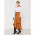 Saia Midi Envelope Transpassada Suede MONTEVIDEU Caramelo Tamanho Único