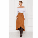 Saia Midi Envelope Transpassada Suede MONTEVIDEU Caramelo Tamanho Único