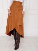 Saia Midi Envelope Transpassada Suede MONTEVIDEU Caramelo Tamanho Único
