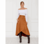 Saia Midi Envelope Transpassada Suede MONTEVIDEU Caramelo Tamanho Único