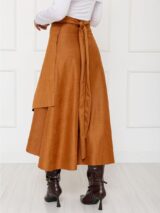 Saia Midi Envelope Transpassada Suede MONTEVIDEU Caramelo Tamanho Único