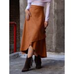 Saia Midi Envelope Transpassada Suede MONTEVIDEU Caramelo Tamanho Único
