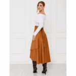 Saia Midi Envelope Transpassada Suede MONTEVIDEU Caramelo Tamanho Único