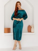 Vestido Midi Transpassado Ombro a Ombro em Veludo Cristal JADE Verde Esmeralda Tamanho Único
