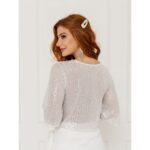 Blusa Cropped Paetê Manga Curta GLOW Branca Prata