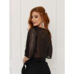 Blusa Cropped Paetê Manga Curta GLOW Preta