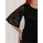 Blusa Cropped Paetê Manga Curta GLOW Preta - Imagem 9