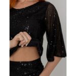 Blusa Cropped Paetê Manga Curta GLOW Preta