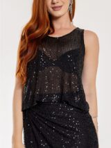 Blusa Cropped Regata Paetê GLOW Preta