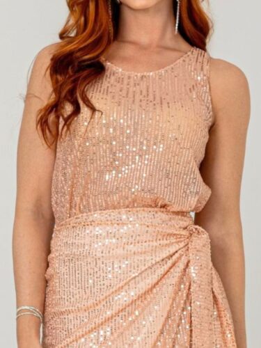 Blusa Cropped Regata Paetê GLOW Rose