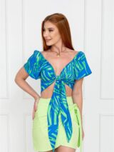 Blusa Cropped de Amarrar Manga Curta GENGIBRE – Azul-Verde