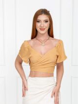 Blusa Cropped de Amarrar Manga Curta GENGIBRE – Marrom Claro