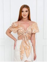 Blusa Cropped de Amarrar Manga Curta GENGIBRE – Marrom-Cru