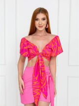 Blusa Cropped de Amarrar Manga Curta GENGIBRE – Rosa-Laranja